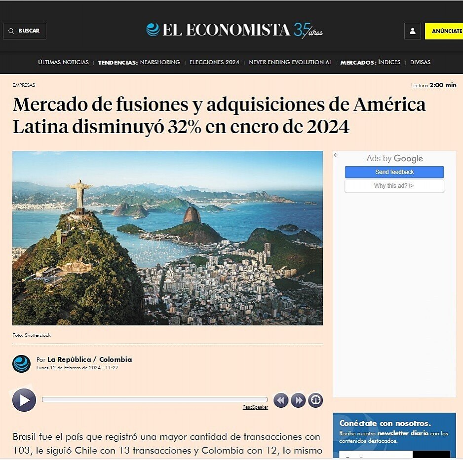 Mercado de fusiones y adquisiciones de Amrica Latina disminuy 32% en enero de 2024